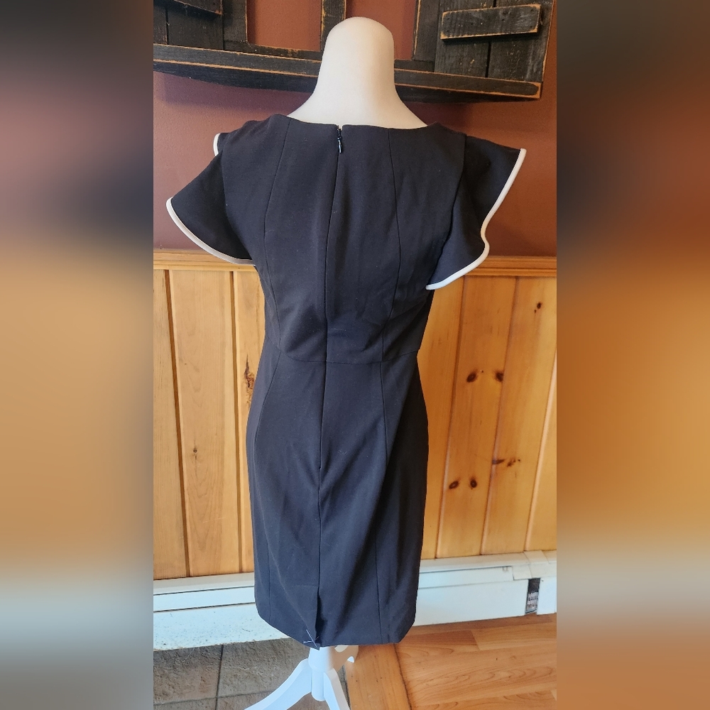 Talbots Black Flutter Sleeve Cocktail Dress White Detail Size 6 - Picture 3 of 9